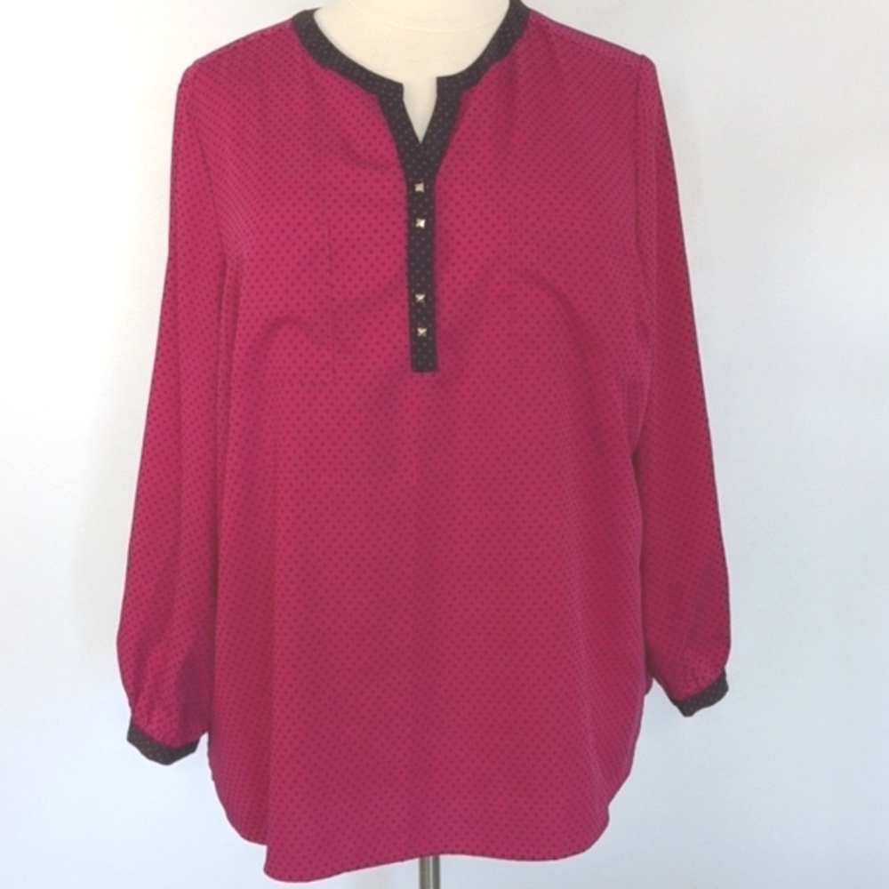 CJ Banks magenta polka dot blouse